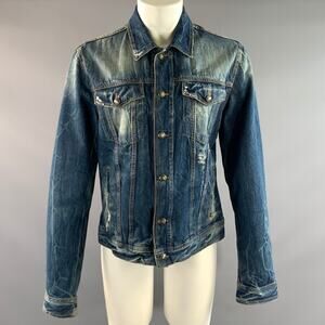 GALLIANO Size 38 Blue White Paint Splatter Cotton Denim Jacket